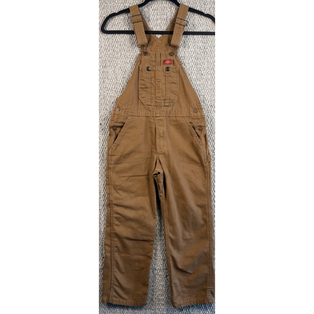 Dickies Youth 6 Brown Duck Canvas Bib Overalls Carpenter Workwear Utility